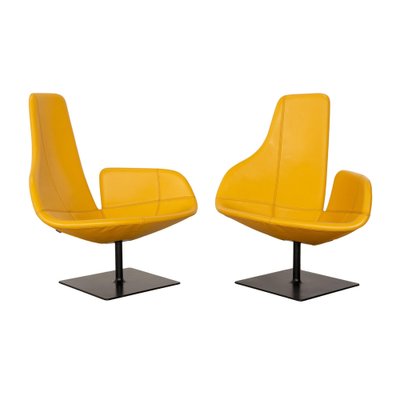 Fjord Leather Armchair Set in Yellow by Patricia Urquiola for Moroso, Set of 2-RQW-2036330