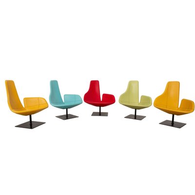 Fjord Leather Armchair Set in Yellow by Patricia Urquiola for Moroso, Set of 5-RQW-2036325