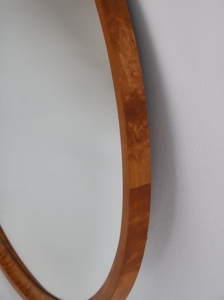 Flame Birch Round Mirror by Axel Larsson for Svenska Möbelfabriken, 1930s