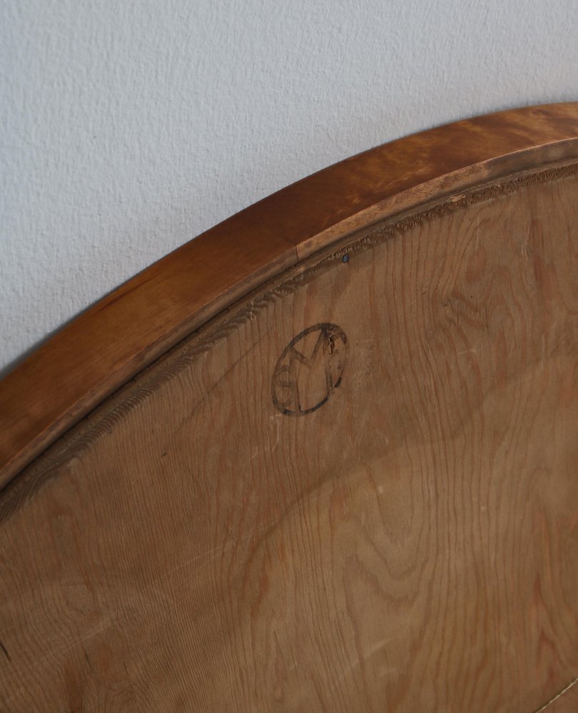 Flame Birch Round Mirror by Axel Larsson for Svenska Möbelfabriken, 1930s