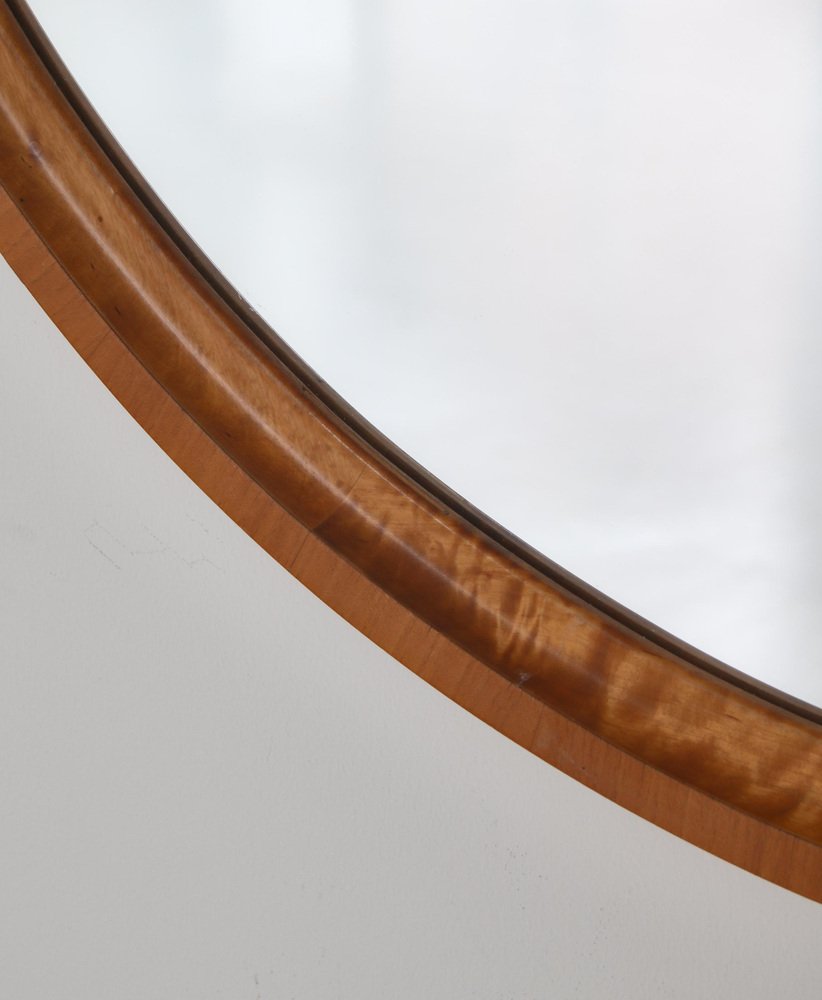 Flame Birch Round Mirror by Axel Larsson for Svenska Möbelfabriken, 1930s