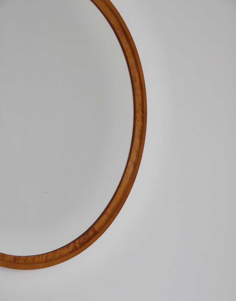 Flame Birch Round Mirror by Axel Larsson for Svenska Möbelfabriken, 1930s