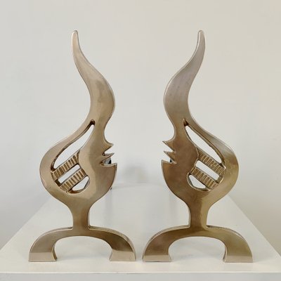 Flame Brass Andirons, France, 1960s, Set of 2-EW-1818636