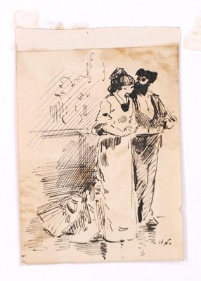 Flamenco Dancers - Original Ink Drawing on Paper by H. Somm - Late 19th Century Late 19th Century-ZCI-762176