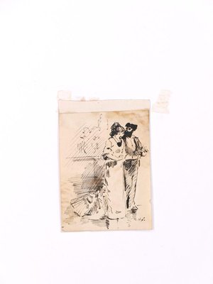 Flamenco Dancers - Original Ink Drawing on Paper by H. Somm - Late 19th Century Late 19th Century-ZCI-762176