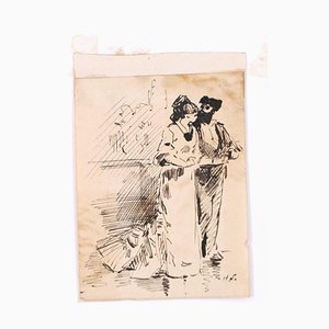 Flamenco Dancers - Original Ink Drawing on Paper by H. Somm - Late 19th Century Late 19th Century-ZCI-762176