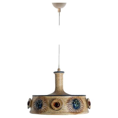 Flat Brown Ceramic Pendant Light, Denmark, 1970-VDW-2028616