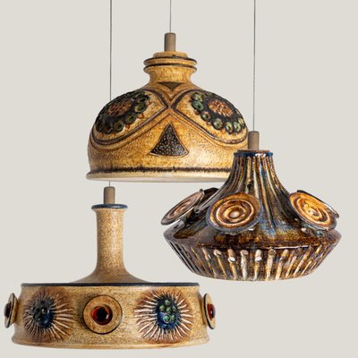 Flat Brown Ceramic Pendant Light, Denmark, 1970-VDW-2028616