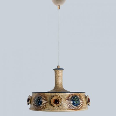 Flat Brown Ceramic Pendant Light, Denmark, 1970-VDW-2028616