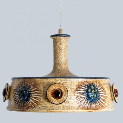 Flat Brown Ceramic Pendant Light, Denmark, 1970-VDW-2028616