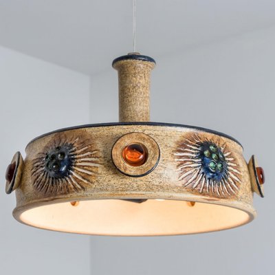 Flat Brown Ceramic Pendant Light, Denmark, 1970-VDW-2028616