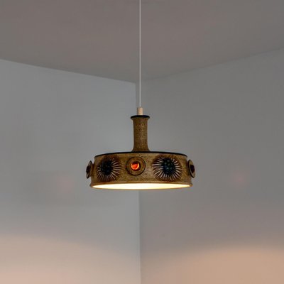 Flat Brown Ceramic Pendant Light, Denmark, 1970-VDW-2028616