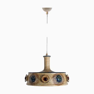 Flat Brown Ceramic Pendant Light, Denmark, 1970-VDW-2028616