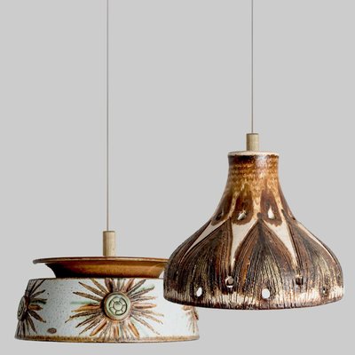 Flat Round Brown Ceramic Pendant Light, Denmark, 1970-VDW-1756148