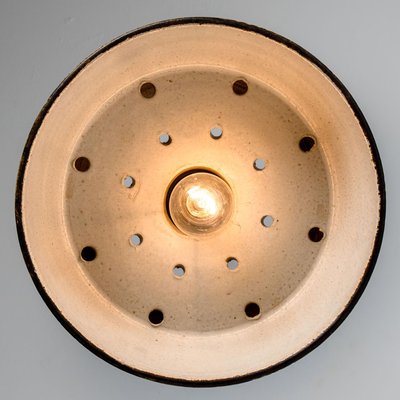 Flat Round Brown Ceramic Pendant Light, Denmark, 1970-VDW-1756148