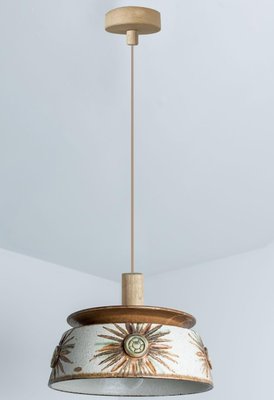 Flat Round Brown Ceramic Pendant Light, Denmark, 1970-VDW-1756148