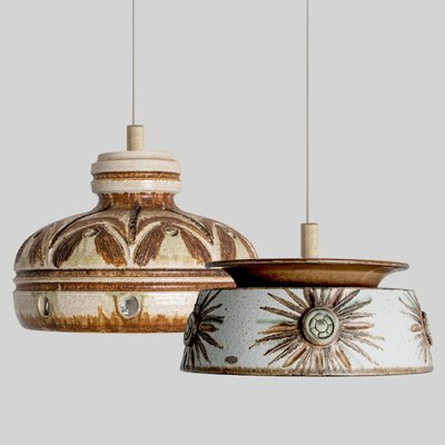 Flat Round Brown Ceramic Pendant Light, Denmark, 1970-VDW-1756148