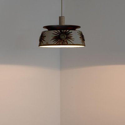 Flat Round Brown Ceramic Pendant Light, Denmark, 1970-VDW-1756148