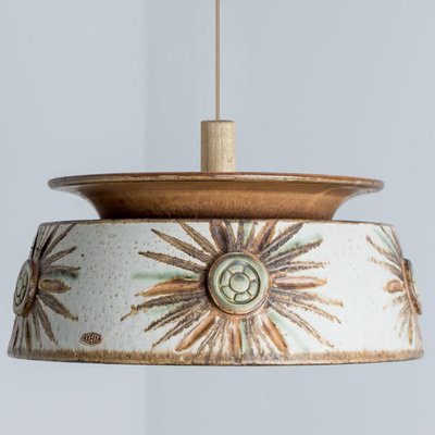 Flat Round Brown Ceramic Pendant Light, Denmark, 1970-VDW-1756148