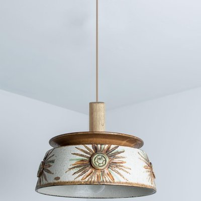 Flat Round Brown Ceramic Pendant Light, Denmark, 1970-VDW-1756148