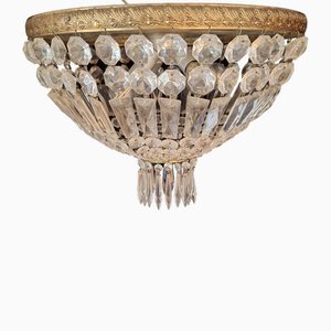 Flat Vintage Ceiling Lamp with Cut Crystal Glass Hangings, 1960s-HOI-2033657