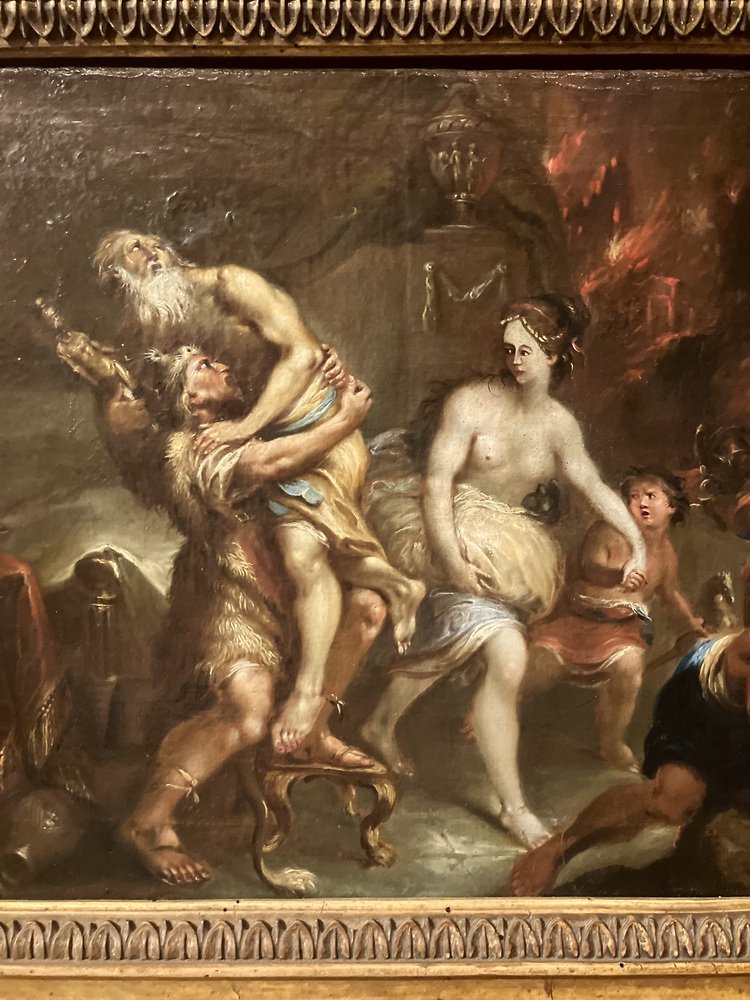 Flemish Artist, Aeneas Fleeing the Burning of Troy, 17th Century, Oil on Canvas, Framed