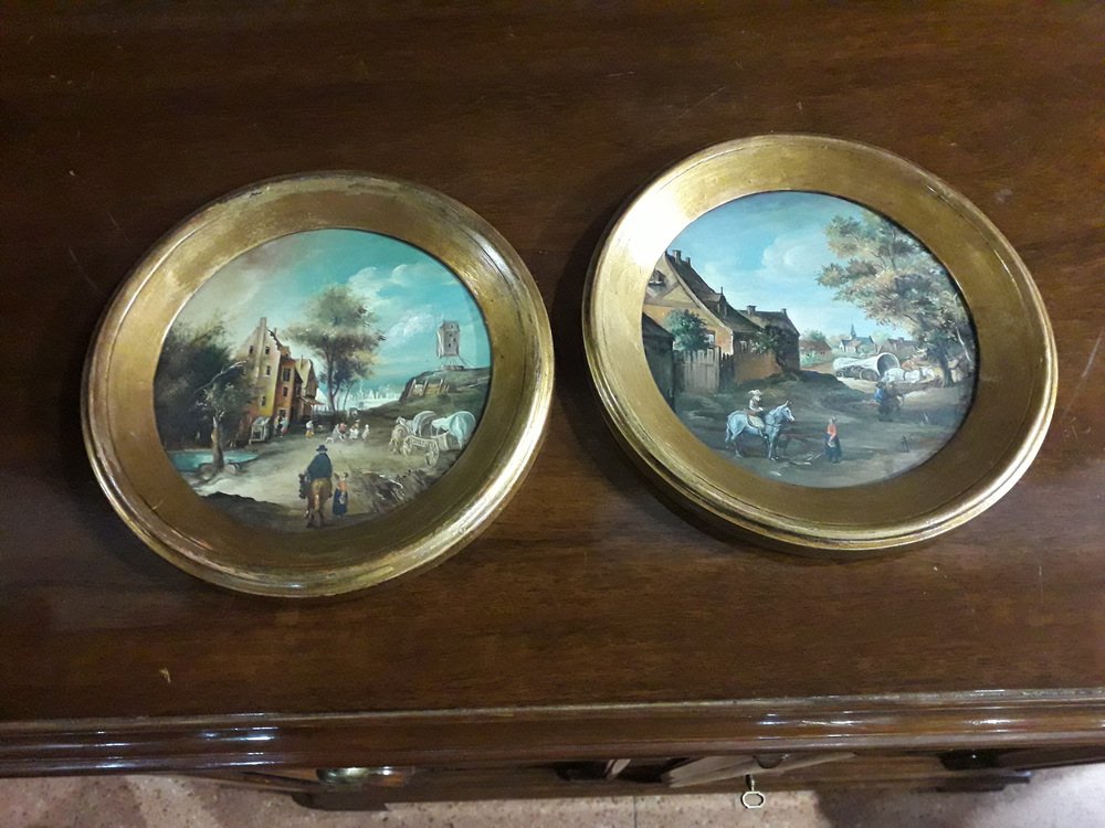 Flemish Artist, Landscape Paintings, 1800s, Oil, Set of 2