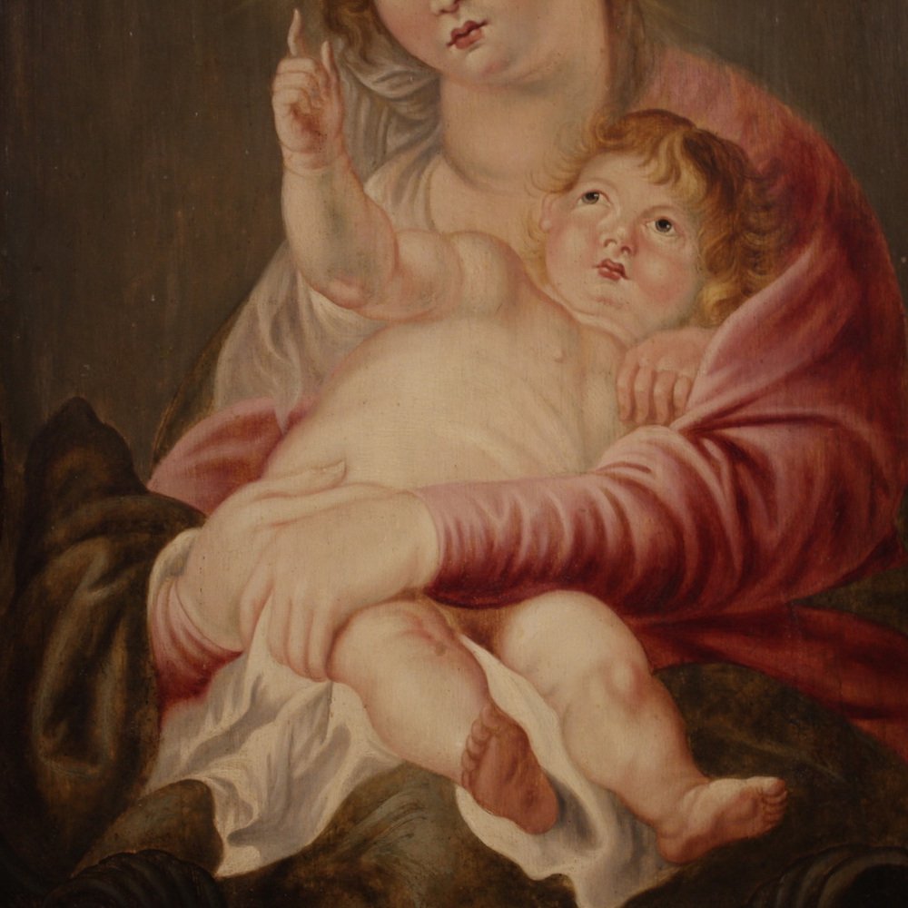 Flemish Artist, Madonna and Child, 1670, Oil on Panel, Framed