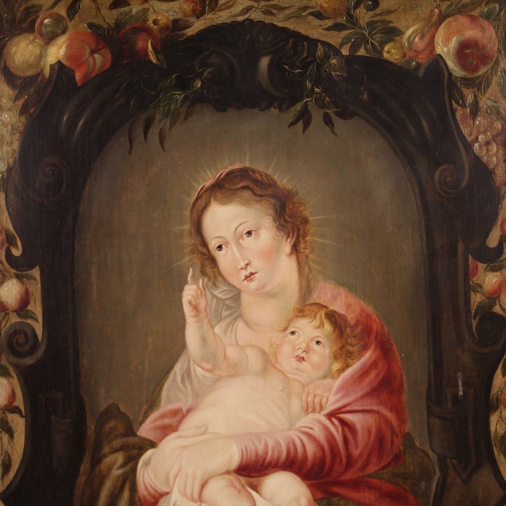 Flemish Artist, Madonna and Child, 1670, Oil on Panel, Framed