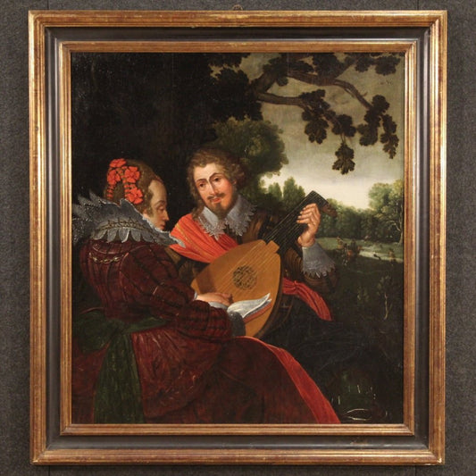 Flemish Artist, Musicians, Oil Painting on Panel, 1670, Framed