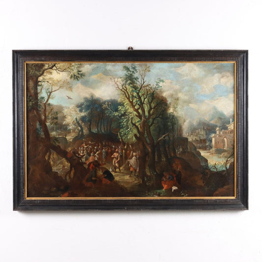 Flemish School Artist, The Preaching of St. John, 1600s-1700s, Oil on Canvas, Framed