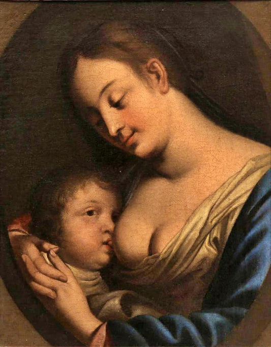 Flemish School Artist, Virgin of the Milk, 17th Century, Oil on Canvas, Framed