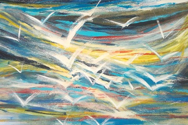 Flight of Seagulls - Acrylic on Plywood by M. Goeyens - 2018 2018-ZCI-756400