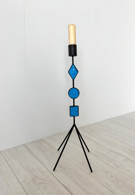 Floor Candleholders in Wrought Iron and Glass Decoration, Italy, 1970s