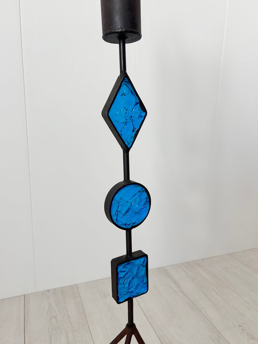 Floor Candleholders in Wrought Iron and Glass Decoration, Italy, 1970s