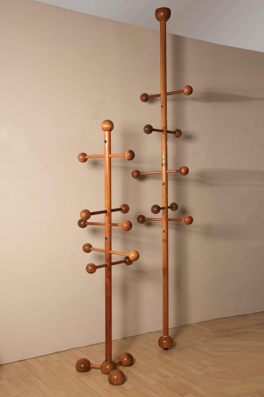 Floor Ceiling Hangers with Spherical Elements in Walnut, 1970s, Set of 2