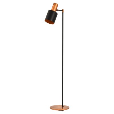 Floor Lamp in Black Lacquered Metal, Copper and Teak by Jo Hammerborg, 1950s-SC-1796792