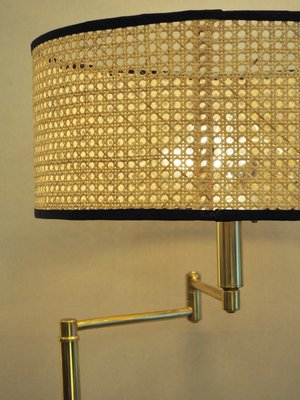 Floor Lamp in Brass and Lacquered Metal with Vienna Straw Lampshade, 1960s-TKR-1256405