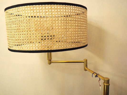 Floor Lamp in Brass and Lacquered Metal with Vienna Straw Lampshade, 1960s-TKR-1256405