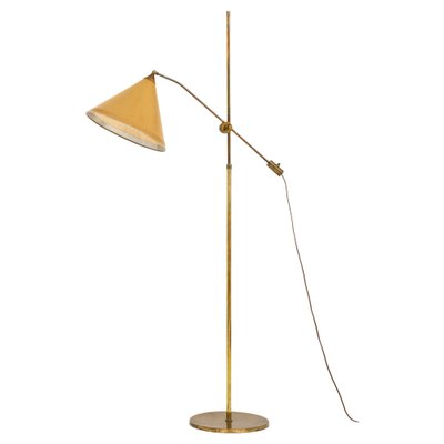 Floor Lamp in Brass with Original Yellow Lamp Shade, 1950s-SC-1796791