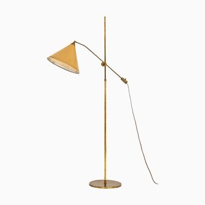 Floor Lamp in Brass with Original Yellow Lamp Shade, 1950s-SC-1796791