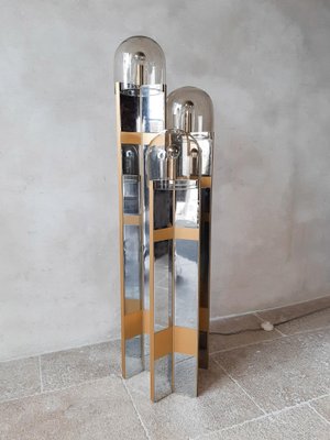 Floor Lamp in Chrome Plated and Brushed Aluminium with Murano Glass attributed to Gaetano Sciolari, 1970-TDA-1376458