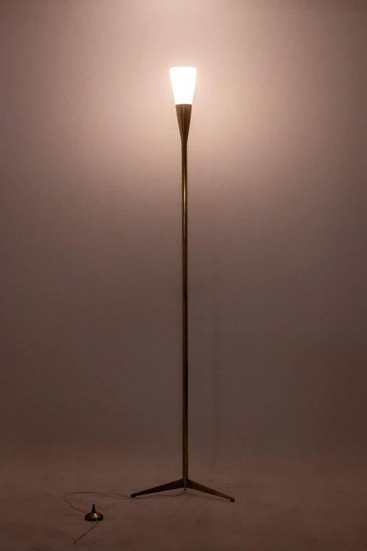 Floor Lamp in Gilded Brass and Opaline by Arredoluce, 1960s