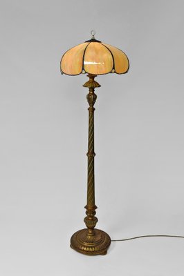 Floor Lamp in Gilded Carved Wood and Pearly Glass, 1890s-XNH-1804658