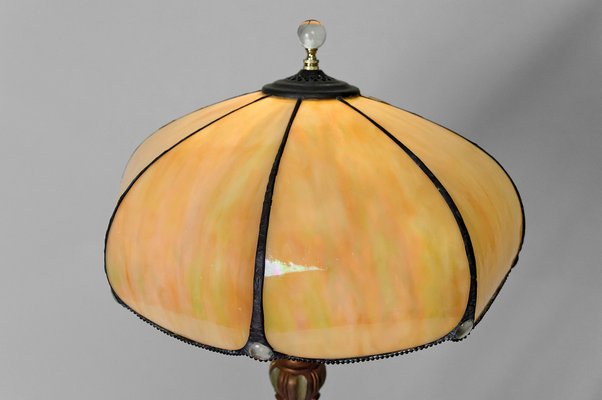 Floor Lamp in Gilded Carved Wood and Pearly Glass, 1890s-XNH-1804658