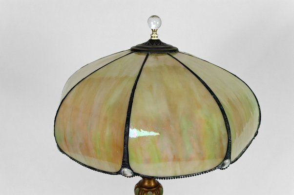 Floor Lamp in Gilded Carved Wood and Pearly Glass, 1890s-XNH-1804658