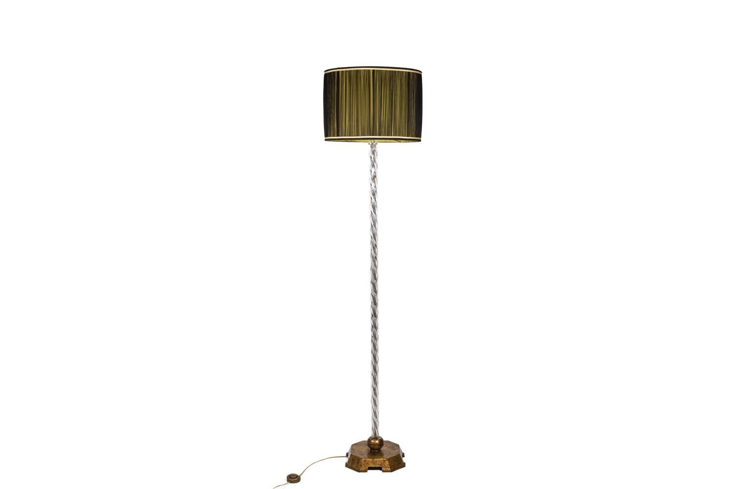 Floor Lamp in Glass and Gilded Metal from Maison Baguès, 1950s