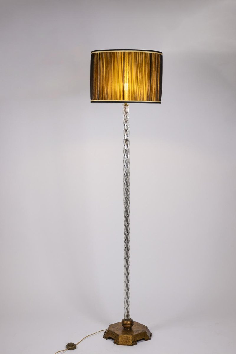 Floor Lamp in Glass and Gilded Metal from Maison Baguès, 1950s