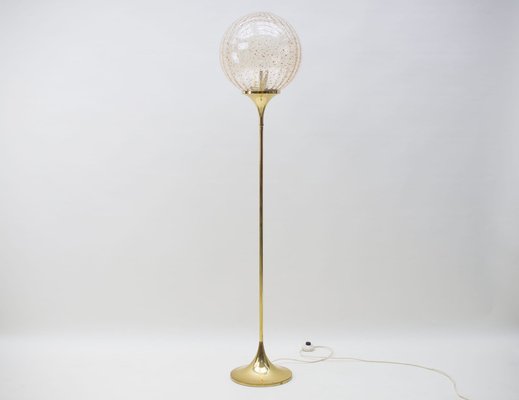 Floor Lamp in Gold with Large Glass Shade & Gold Details on Trumpet Base, 1970s-KQB-987781