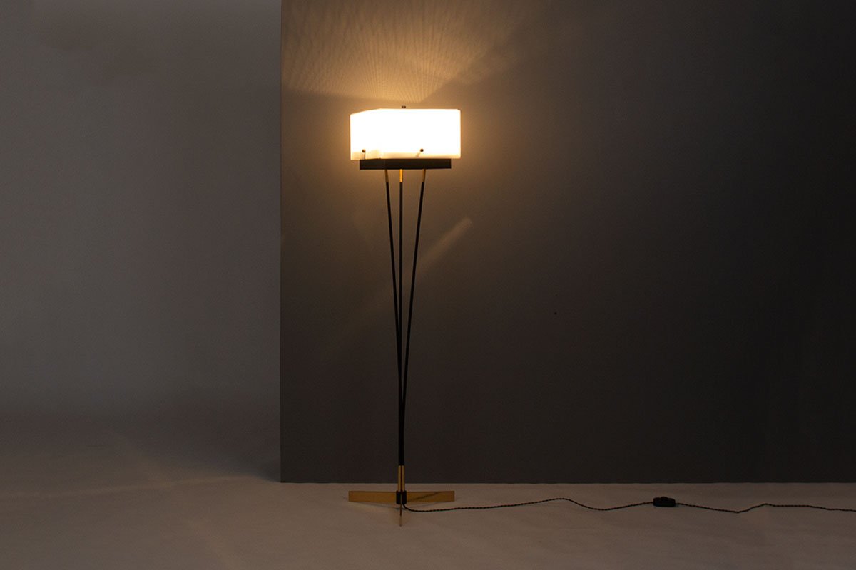 Floor Lamp in Metal, Brass and Acrylic Glass from Arlus, 1950